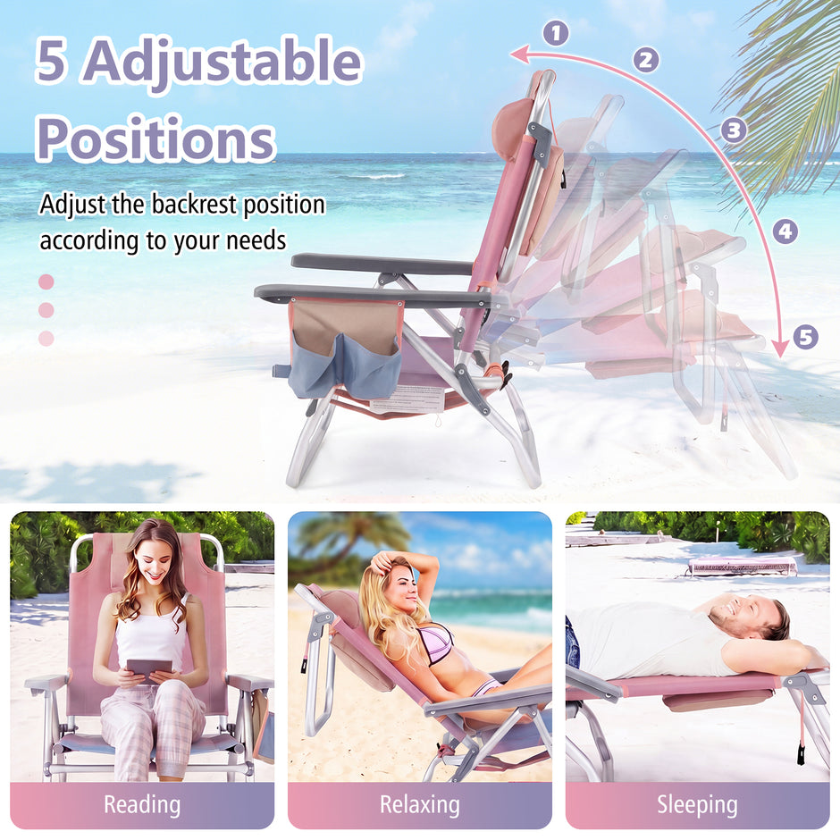 delat – strandstol och bord set utomhus liggstolar med rullbart – 3 – Rosa