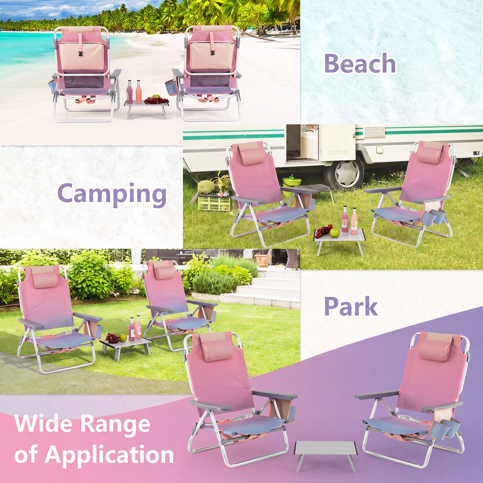 delat – strandstol och bord set utomhus liggstolar med rullbart – 3 – Rosa