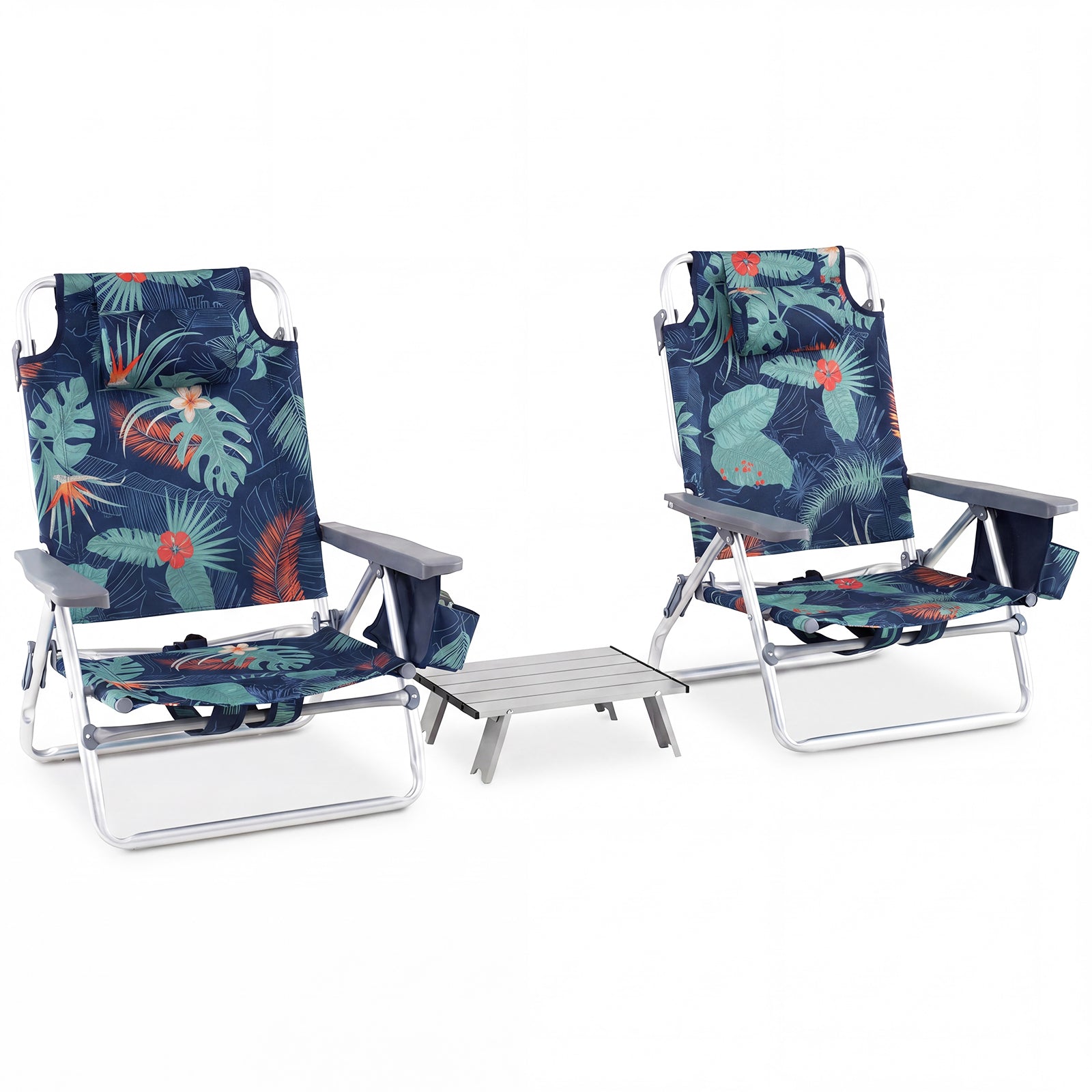 delars – strandstol och bord set med justerbart ryggstöd utomhus liggstolar – 3 – Blå och grön