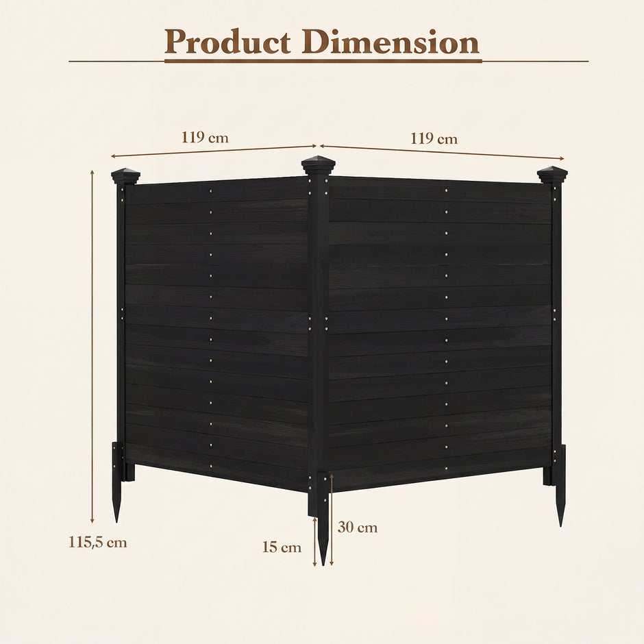 Siktskyddsstaket – delat trädgårdsstaket av granved utomhus trästaket med stolpar – 2 119 x 119 cm 3 – Svart