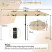 Dubbelsolparasoll – med LED belysning rektangulärt trädgårdsparassoll – 400 x 210 cm – Beige