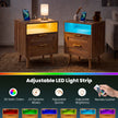 Nattbord – med laddstation och LED ljus, lådor, sidobord rattanutseende – 2
