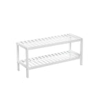 Shoe Rack - Bambu - 2 nivåer - Badrumshylla - Vit/naturligt