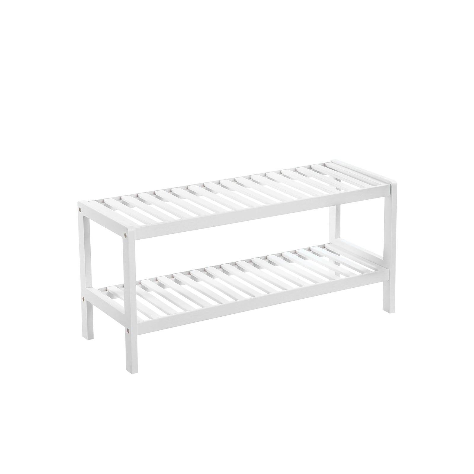 Shoe Rack - Bambu - 2 nivåer - Badrumshylla - Vit/naturligt