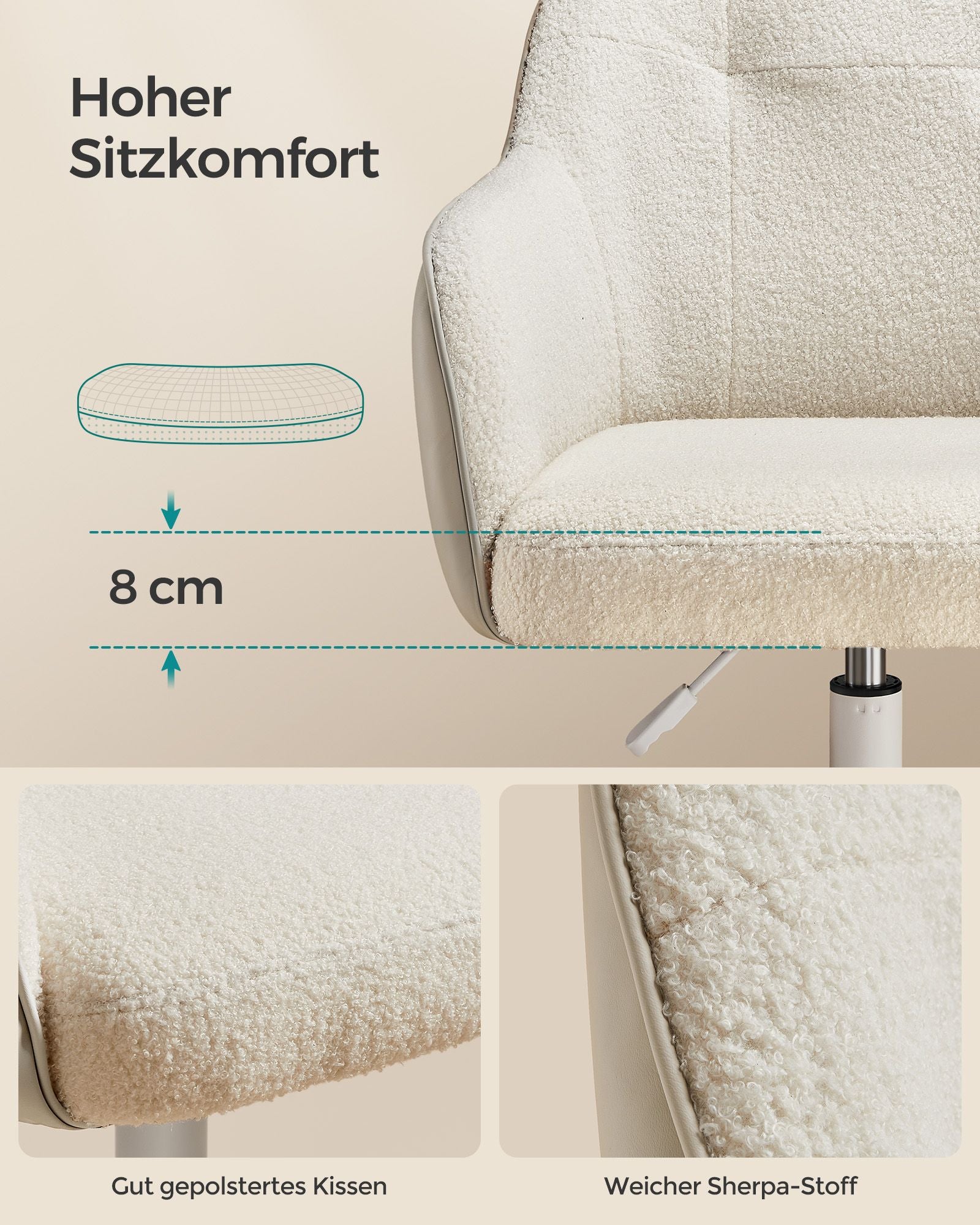 Kontorsstol – lastkapacitet 110 kg – sammet – cappuccino beige