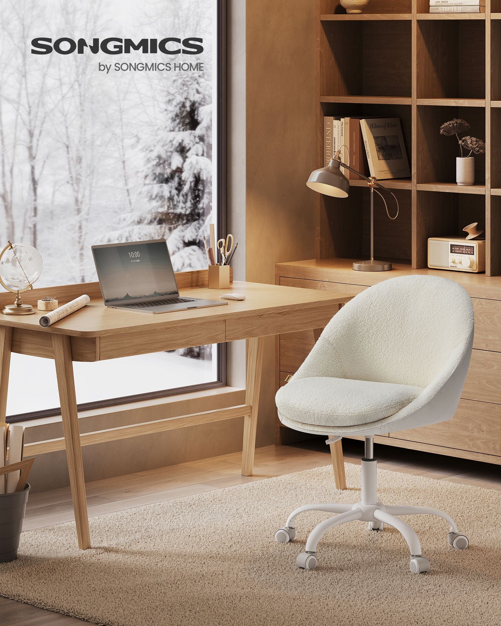 Sammet kontorsstol, höjdjusterbar cappuccino beige moln vit