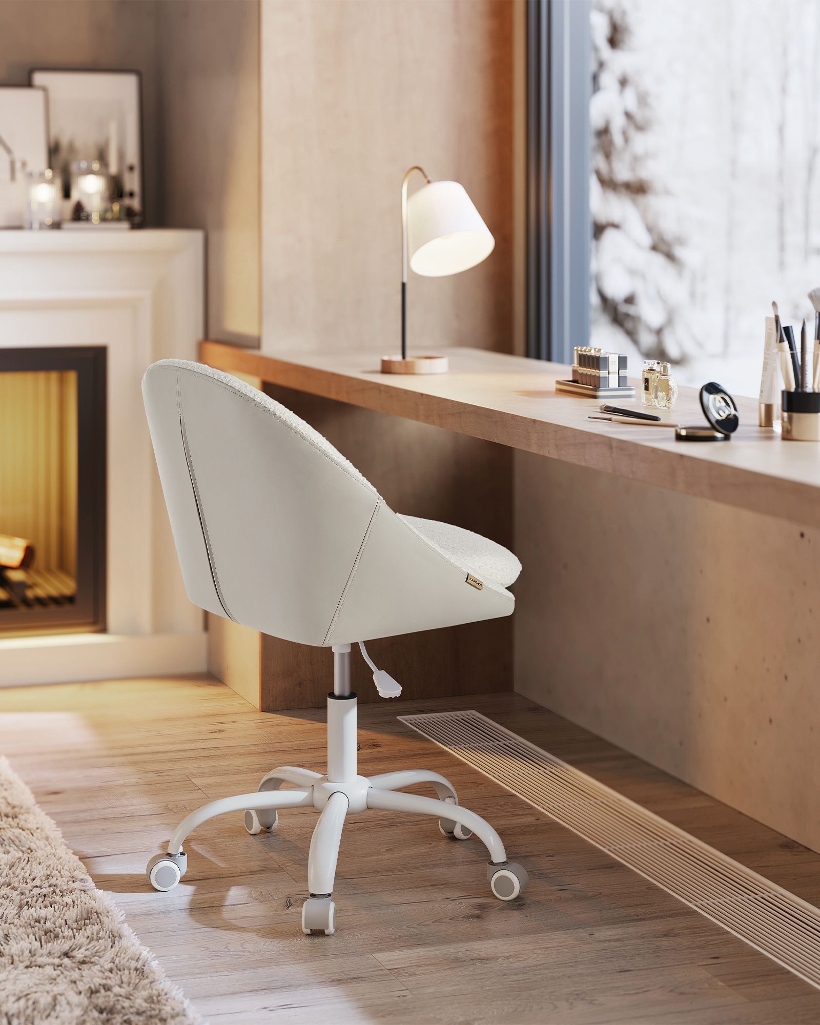 Sammet kontorsstol, höjdjusterbar cappuccino beige moln vit