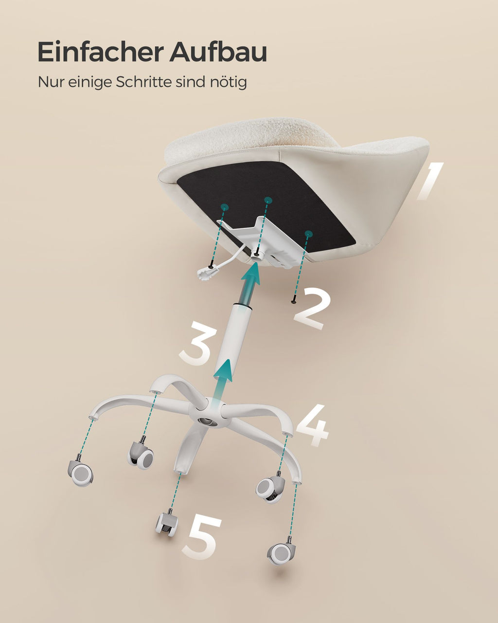 Sammet kontorsstol, höjdjusterbar cappuccino beige moln vit
