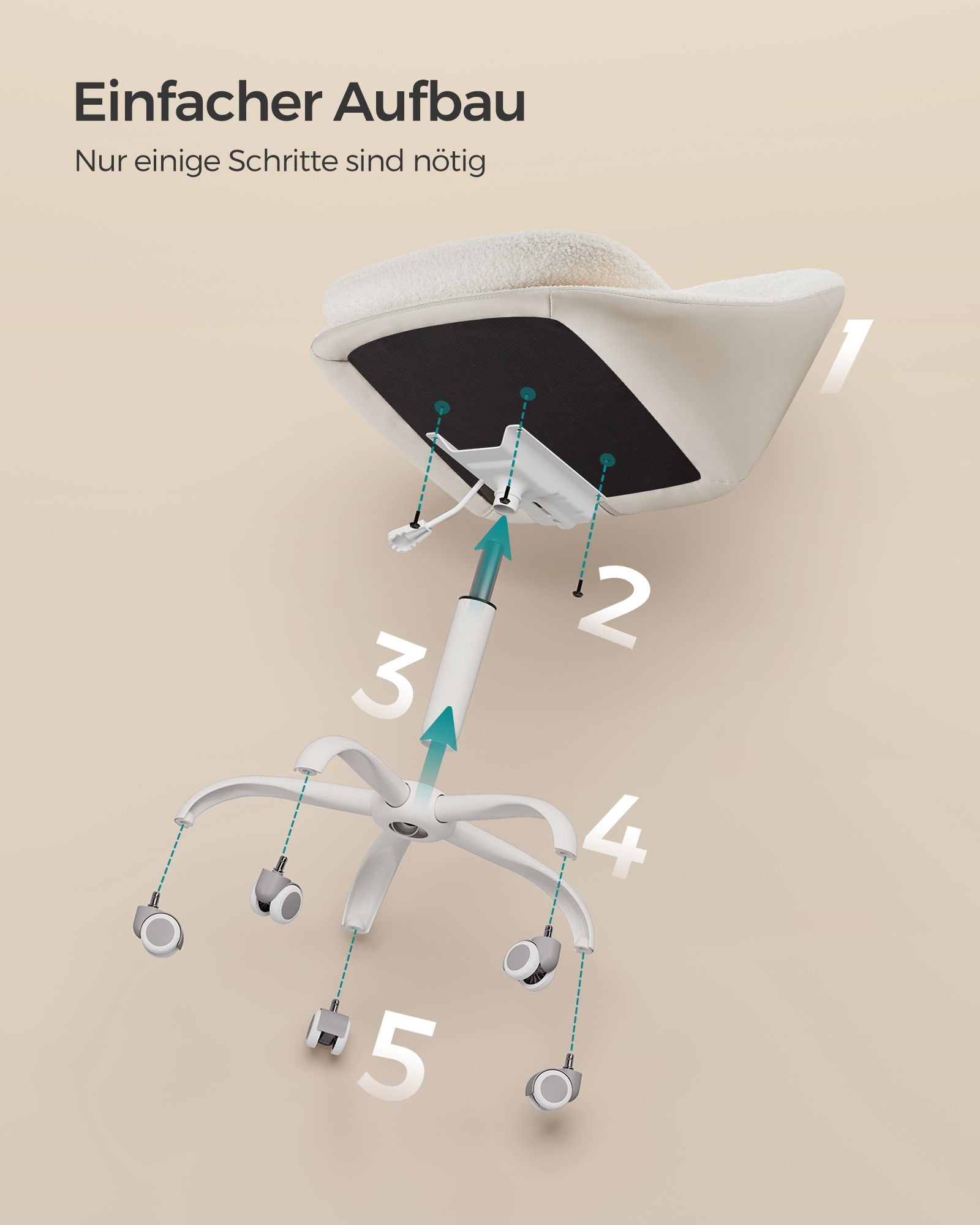 Sammet kontorsstol, höjdjusterbar cappuccino beige moln vit