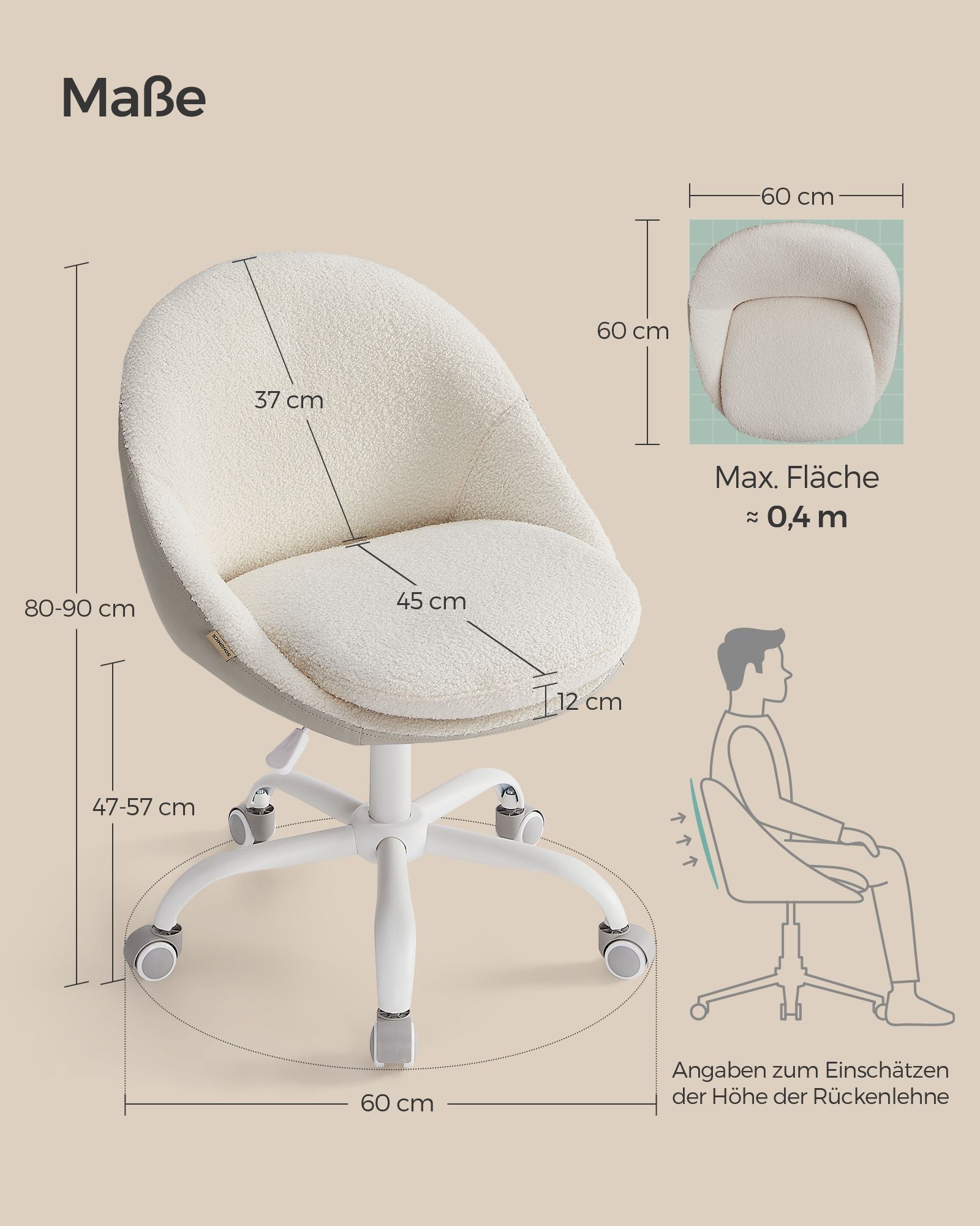 Sammet kontorsstol, höjdjusterbar cappuccino beige moln vit