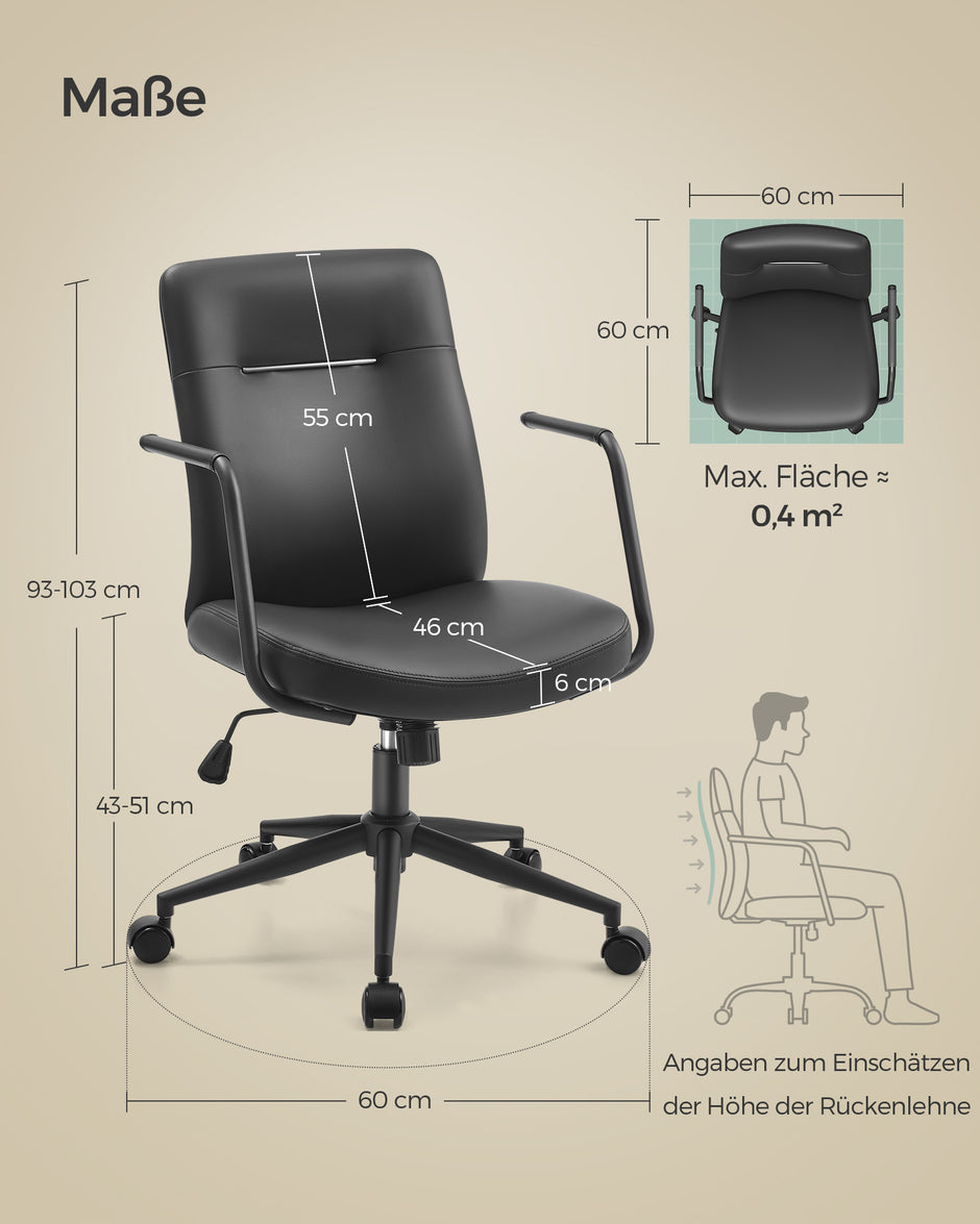 Kontorsstol – ergonomisk design – bläcksvart