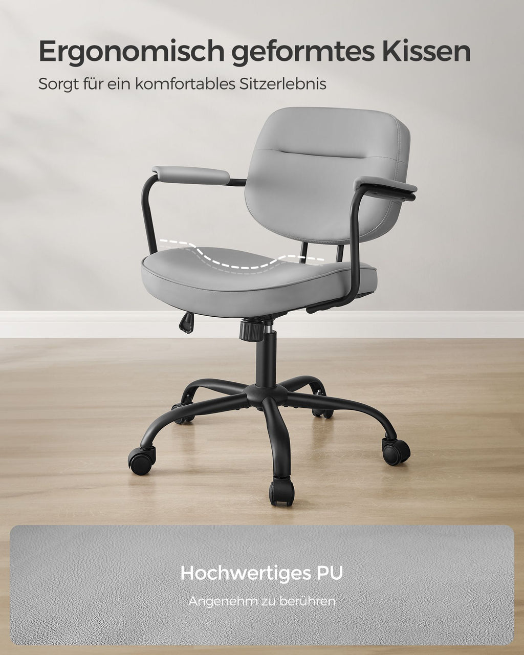 Kontorsstol gjord av PU med armstöd Pigeon Gray