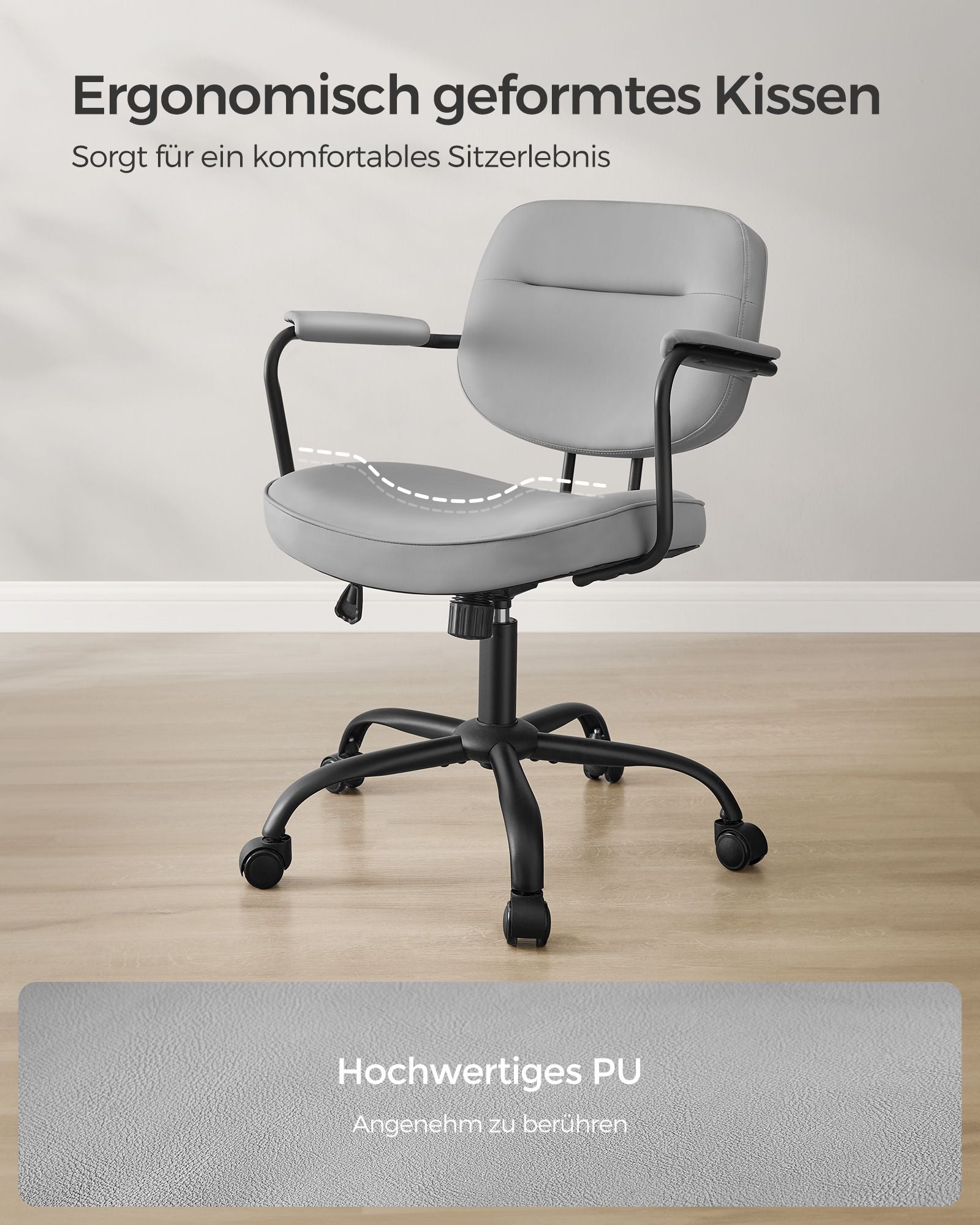 Kontorsstol gjord av PU med armstöd Pigeon Gray