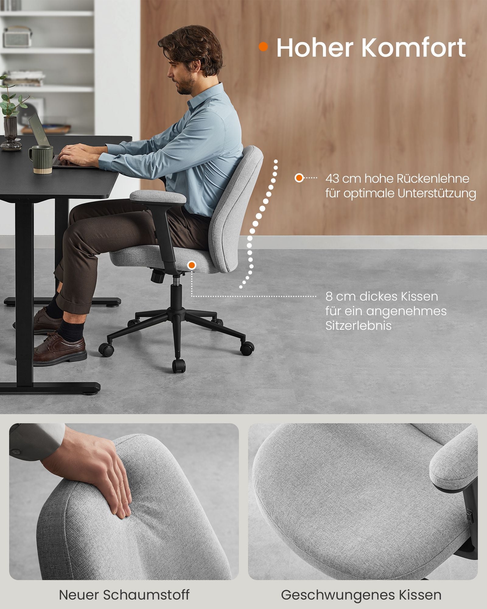 Kontorsstol – Justerbara armstöd – Dove grå