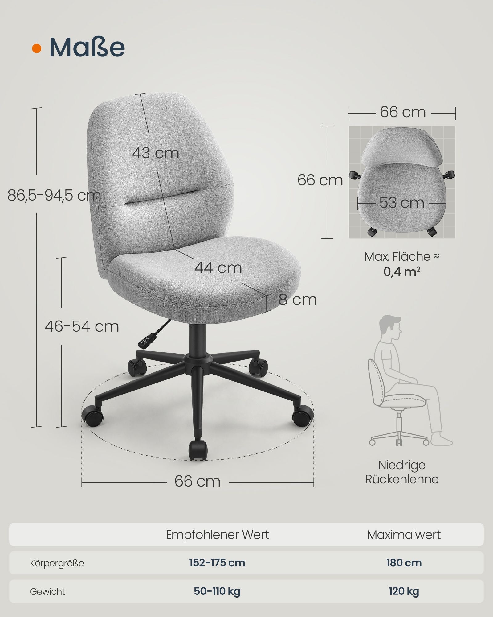 Kontorsstol med säte och chassi duva grå
