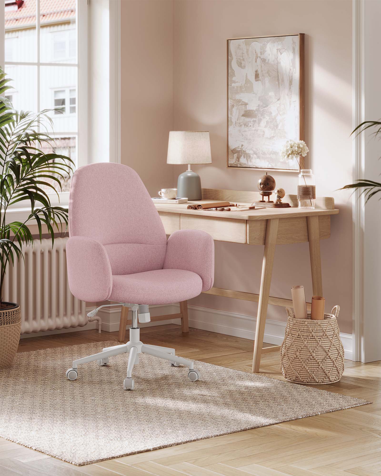 Kontorsstol – Höjdjusterbar med armstöd – Pastellrosa