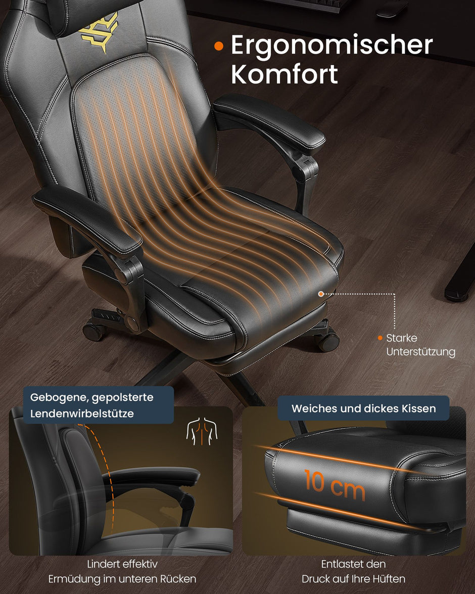 Höjdjusterbar gamingstol med fotstöd – bläcksvart