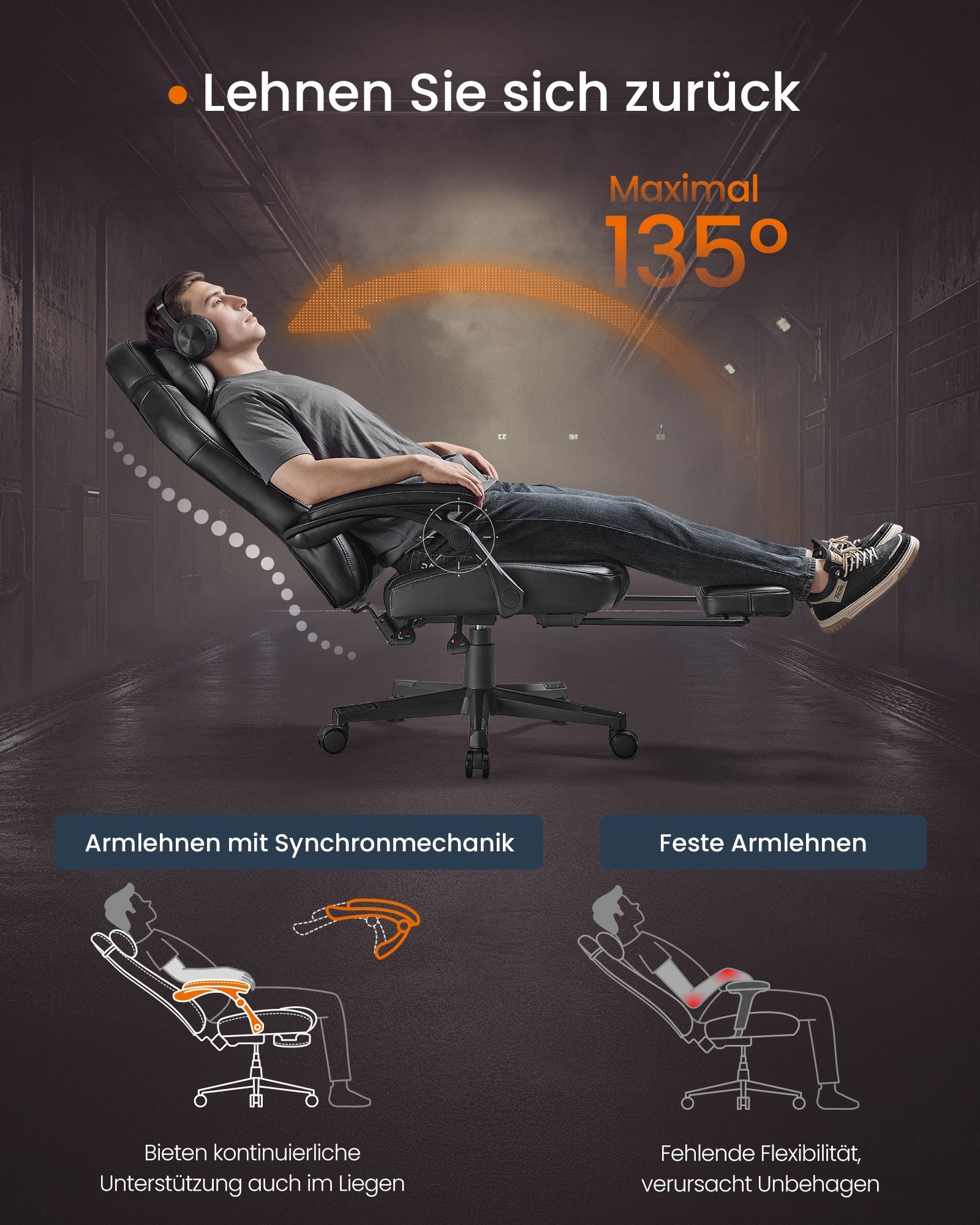 Höjdjusterbar gamingstol med fotstöd – bläcksvart