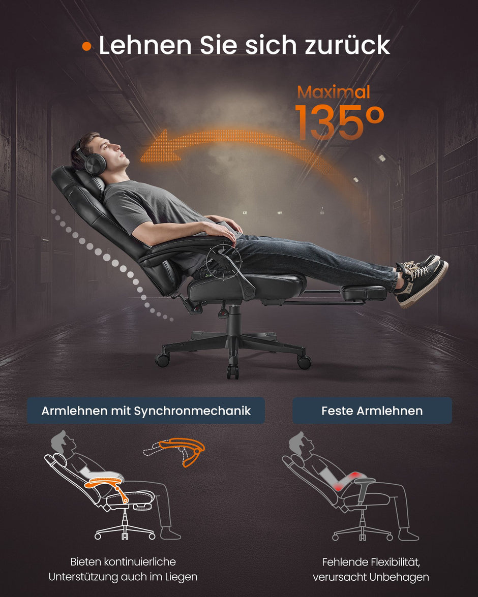 Höjdjusterbar gamingstol med fotstöd – bläcksvart