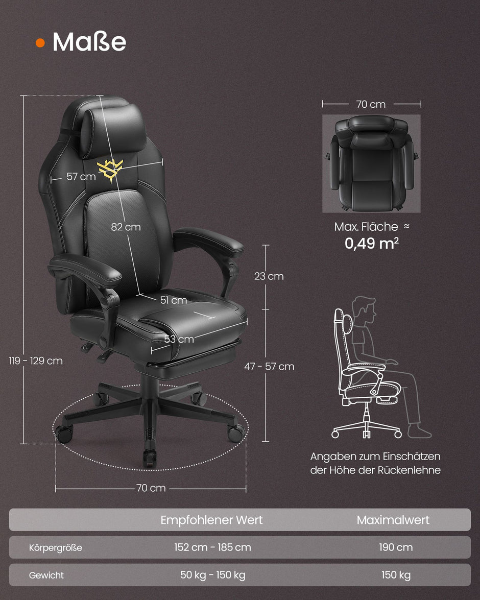 Höjdjusterbar gamingstol med fotstöd – bläcksvart