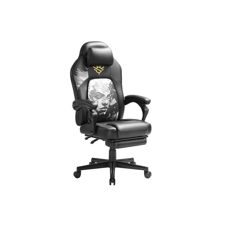 Höjdjusterbar gamingstol med fotstöd – bläcksvart