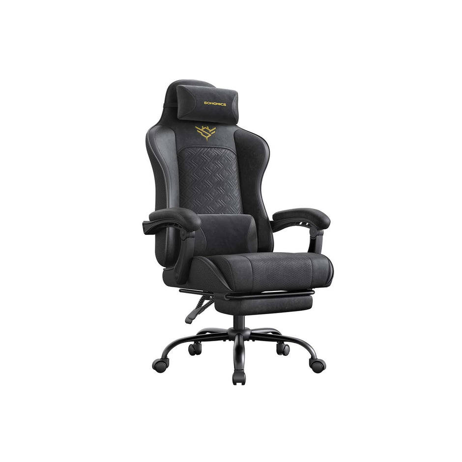Spelstol – Ergonomisk – Med fotpall och fjäderkudde – Svart