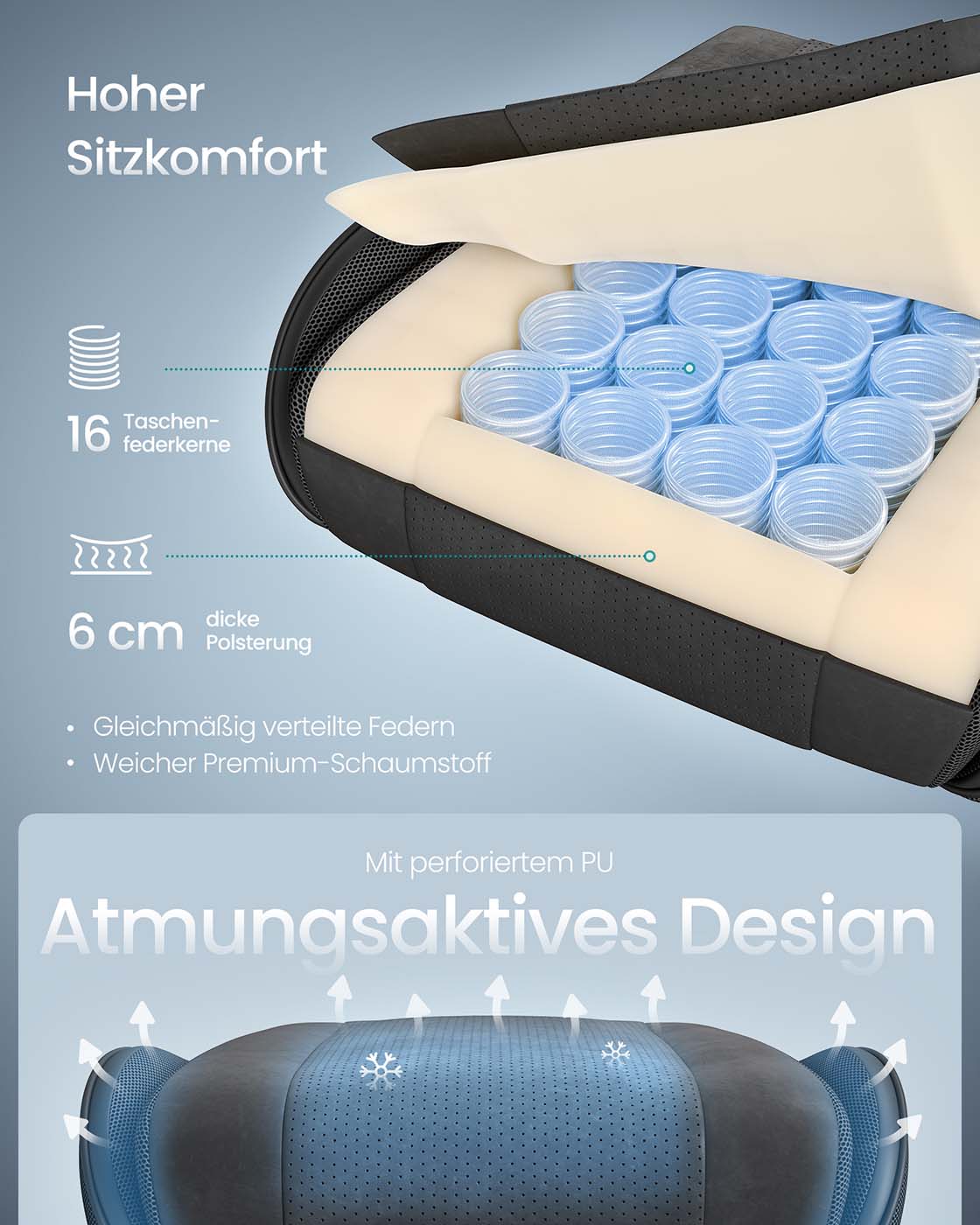 Spelstol – Ergonomisk – Med fotpall och fjäderkudde – Svart