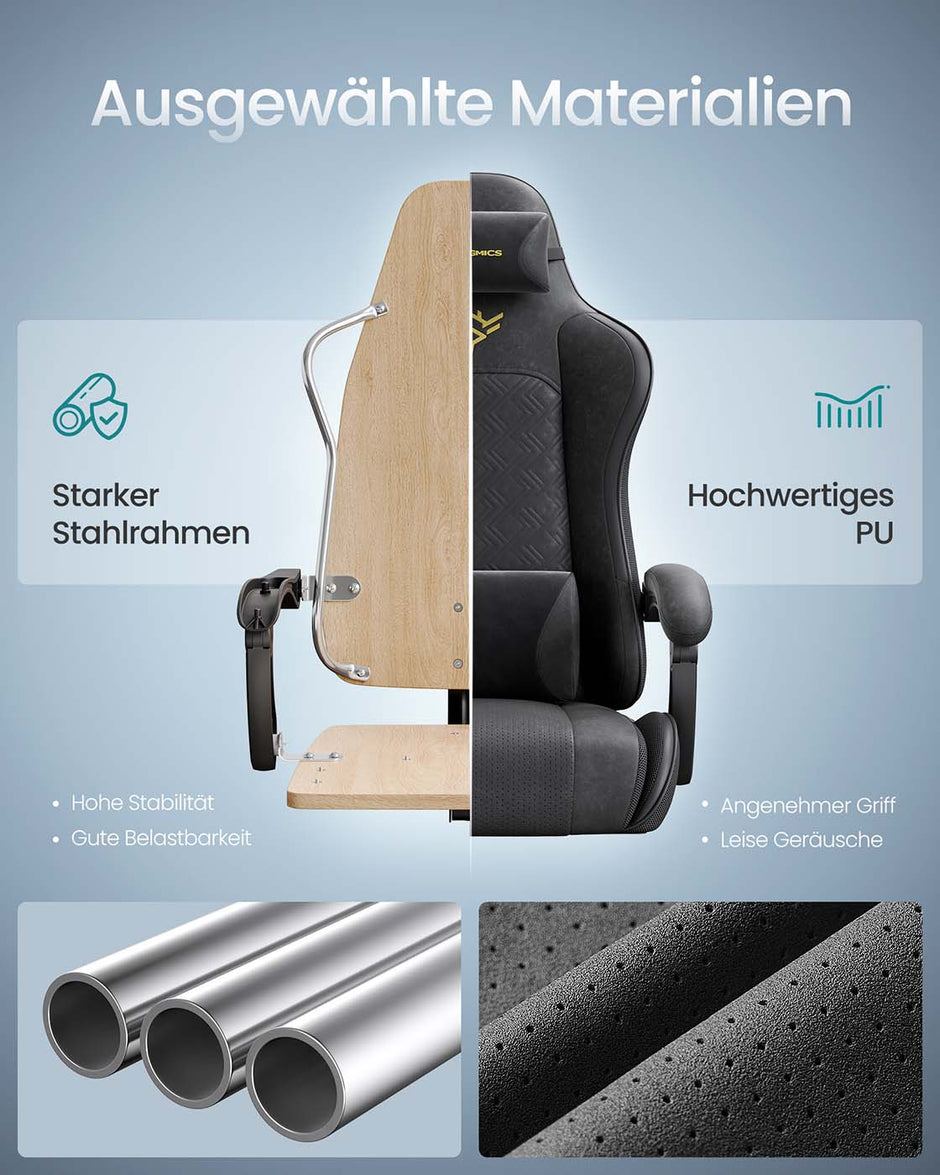 Spelstol – Ergonomisk – Med fotpall och fjäderkudde – Svart
