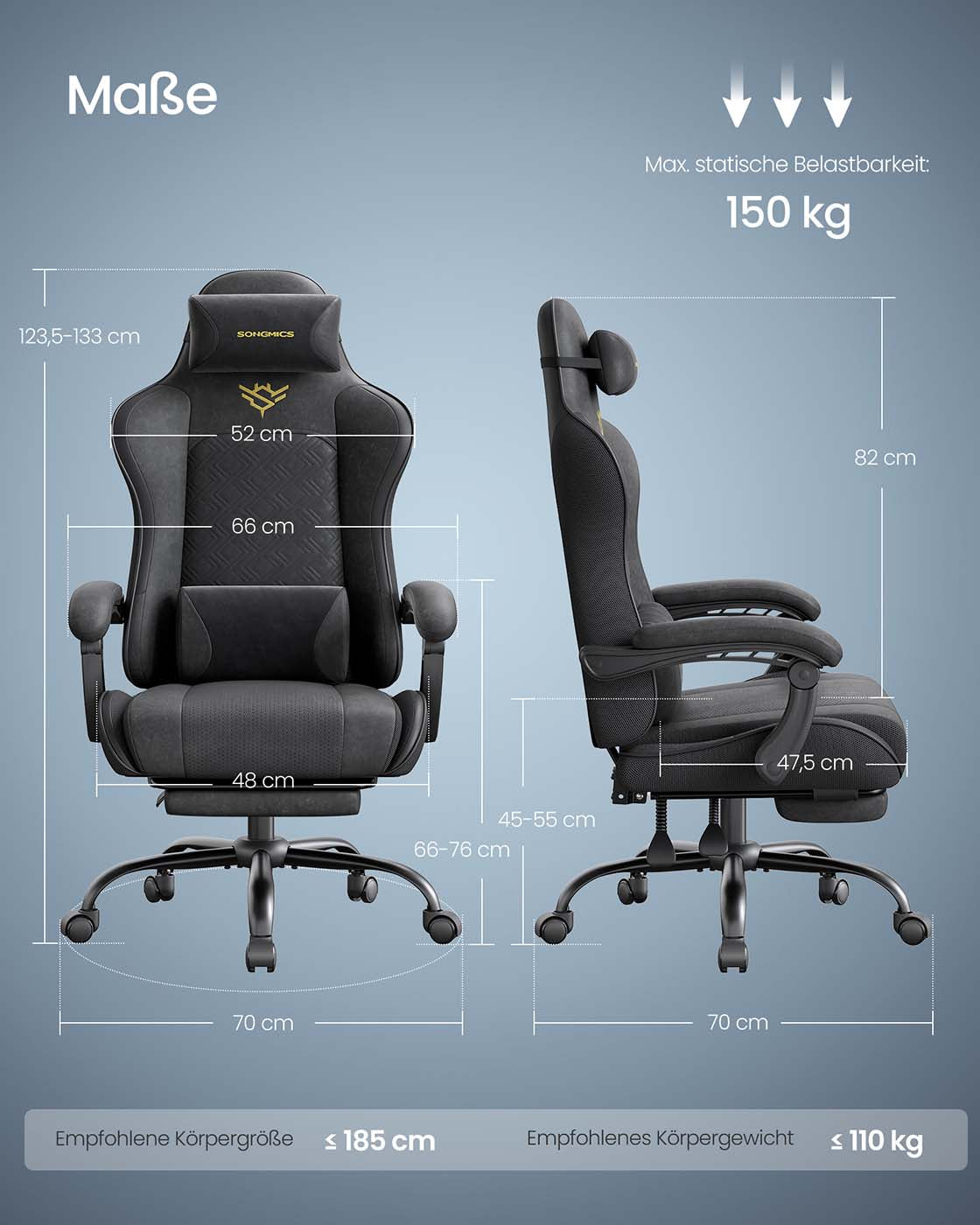 Spelstol – Ergonomisk – Med fotpall och fjäderkudde – Svart