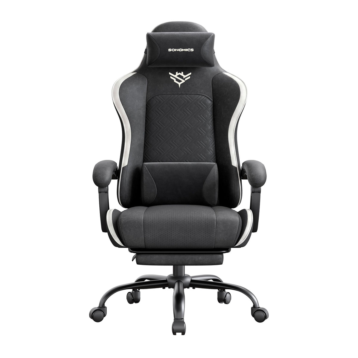 Gamingstoel – Ergonomisch – Pocketvering Zitkussen – Uitschuifbare Voetensteun – Tot 150 kg – Zwart en Wit