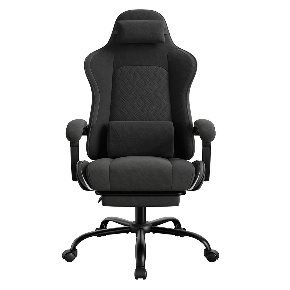 Gamingstoel – Ergonomisch – Pocketvering Zitkussen – Uitschuifbare Voetensteun – Tot 150 kg – Inktzwart