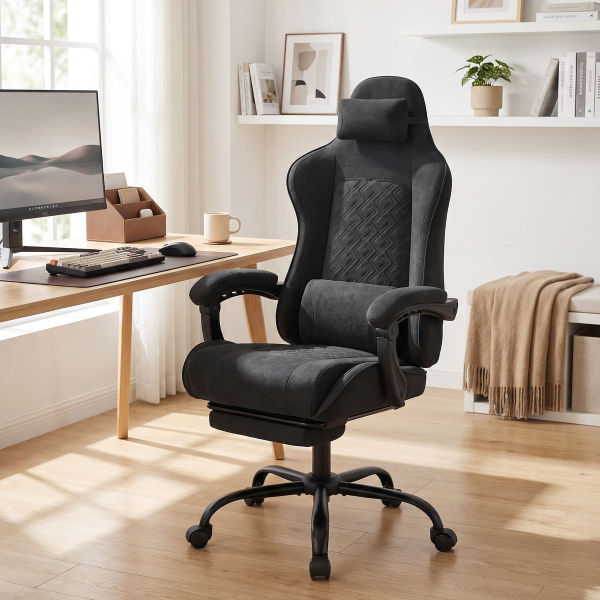 Gamingstoel – Ergonomisch – Pocketvering Zitkussen – Uitschuifbare Voetensteun – Tot 150 kg – Inktzwart