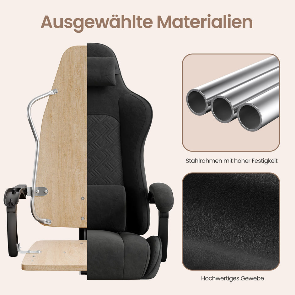 Gamingstoel – Ergonomisch – Pocketvering Zitkussen – Uitschuifbare Voetensteun – Tot 150 kg – Inktzwart