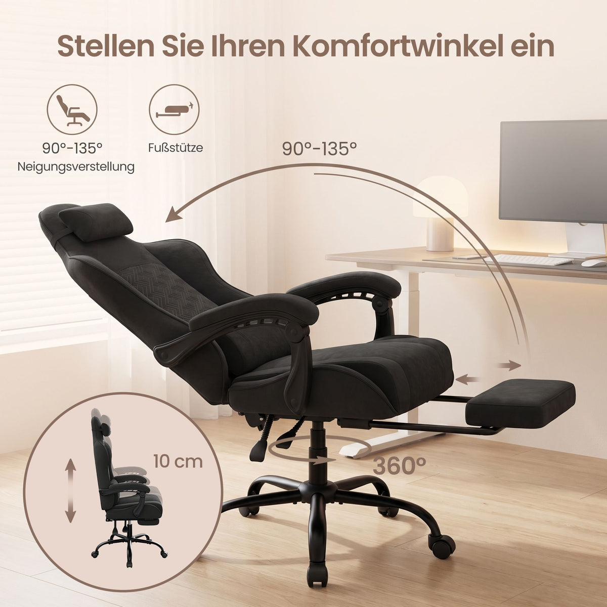 Gamingstoel – Ergonomisch – Pocketvering Zitkussen – Uitschuifbare Voetensteun – Tot 150 kg – Inktzwart