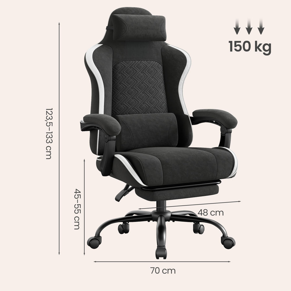 Gamingstoel – Ergonomisch – Pocketvering Zitkussen – Uitschuifbare Voetensteun – Tot 150 kg – Zwart