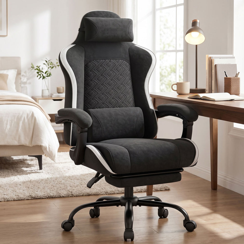 Gamingstoel – Ergonomisch – Pocketvering Zitkussen – Uitschuifbare Voetensteun – Tot 150 kg – Zwart