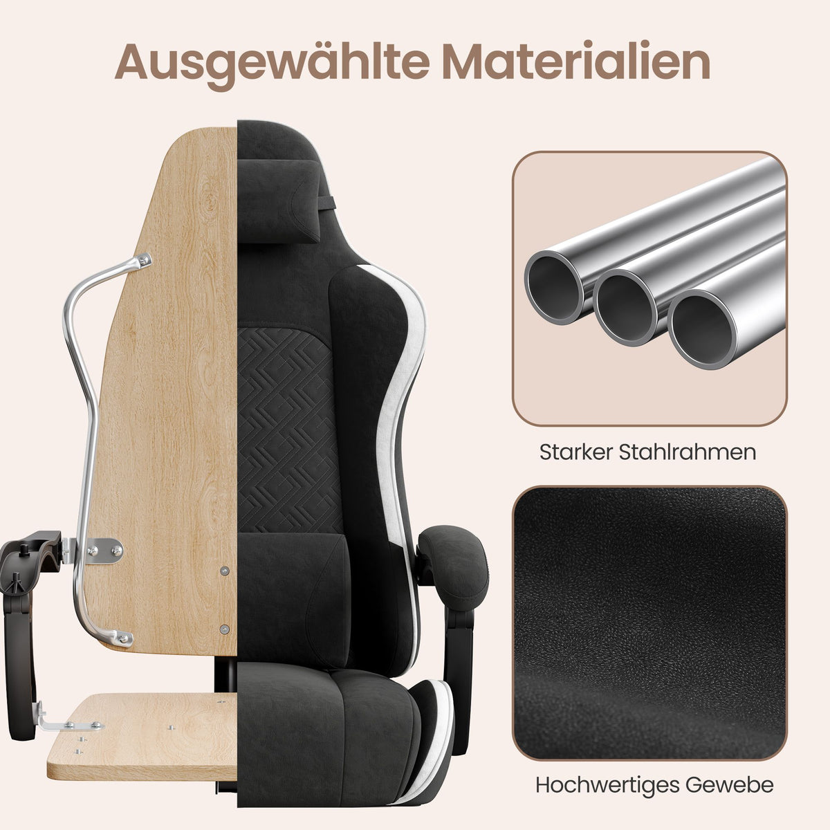 Gamingstoel – Ergonomisch – Pocketvering Zitkussen – Uitschuifbare Voetensteun – Tot 150 kg – Zwart