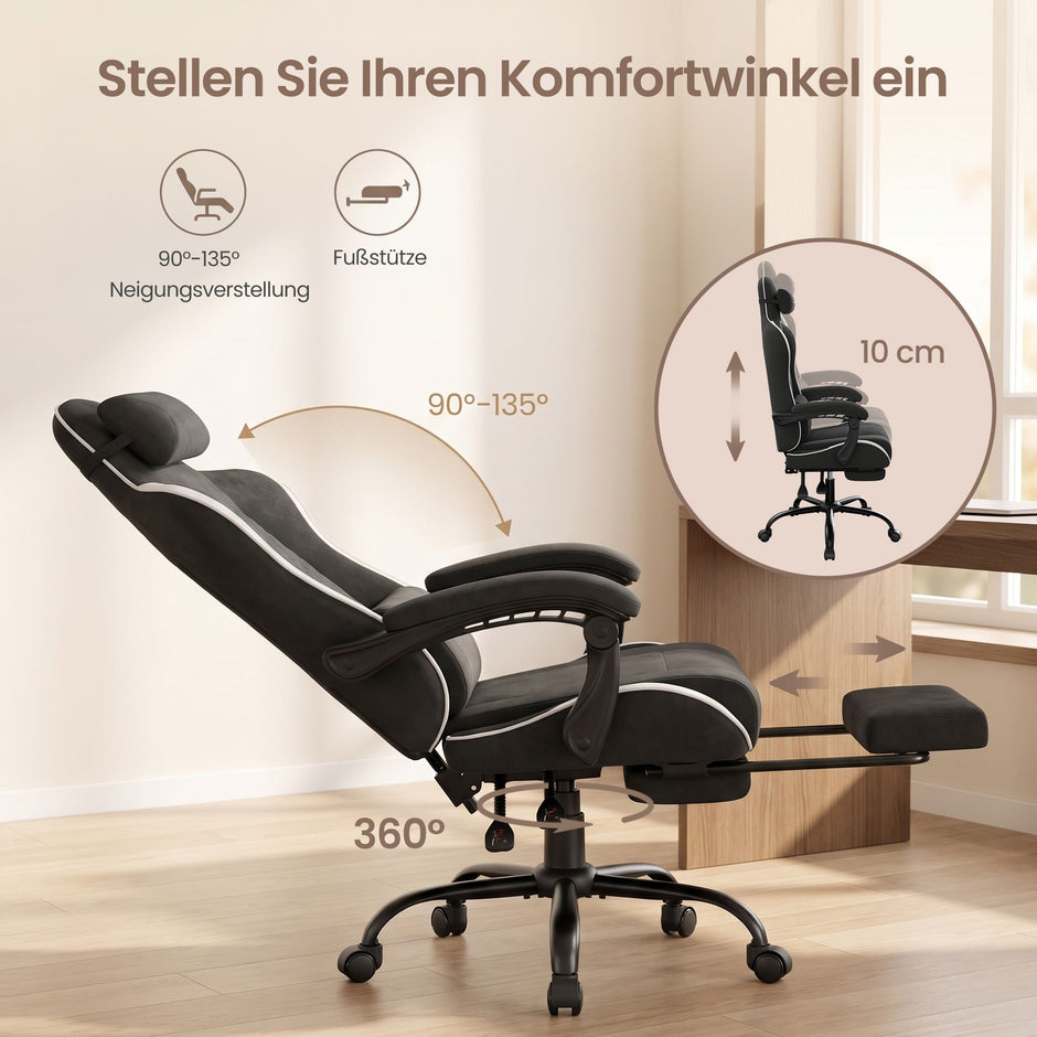 Gamingstoel – Ergonomisch – Pocketvering Zitkussen – Uitschuifbare Voetensteun – Tot 150 kg – Zwart