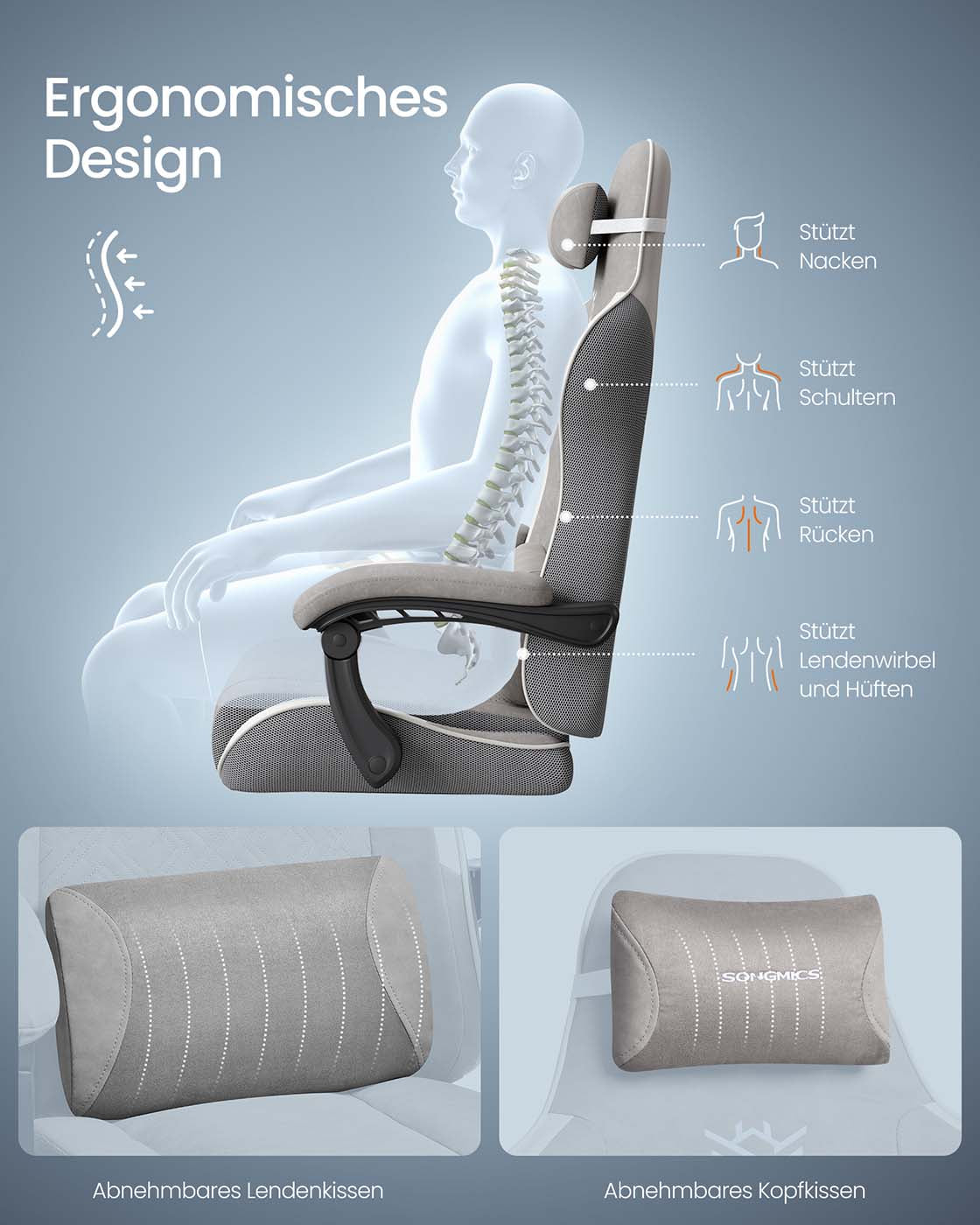 Spelstol – Ergonomisk – Med fotpall och fjäderkudde – Svart