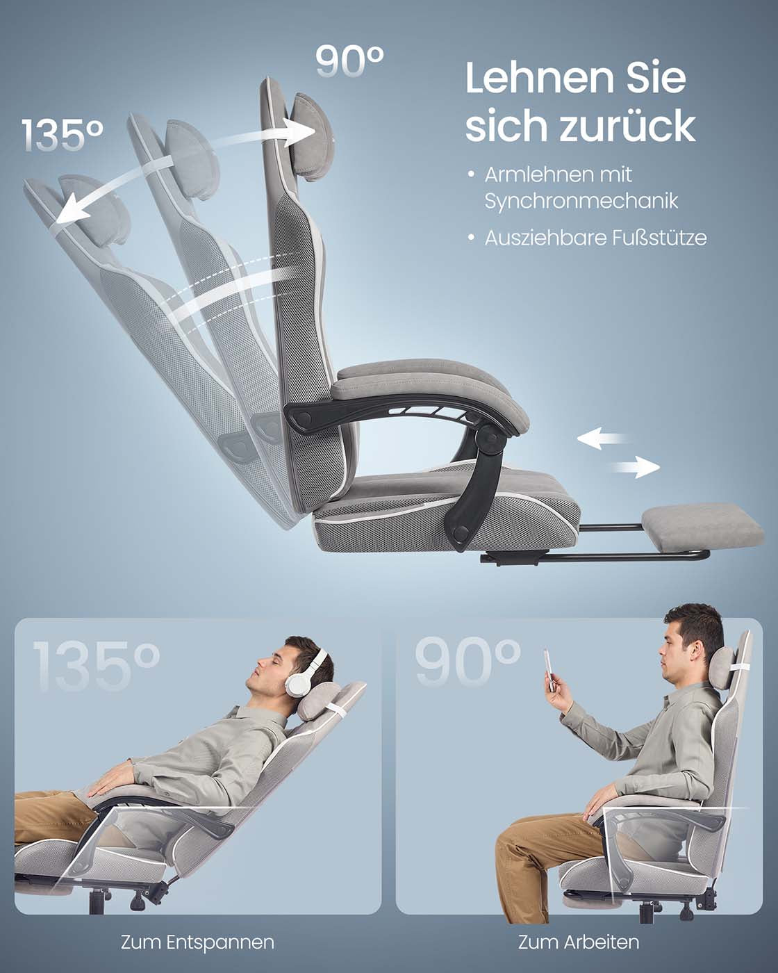 Spelstol – Ergonomisk – Med fotpall och fjäderkudde – Svart