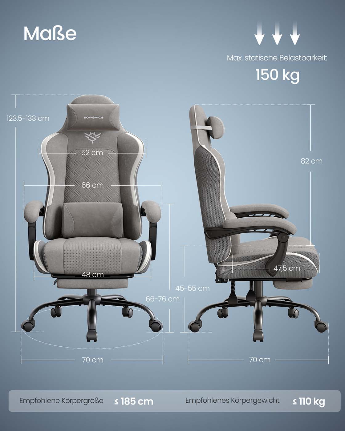 Spelstol – Ergonomisk – Med fotpall och fjäderkudde – Svart