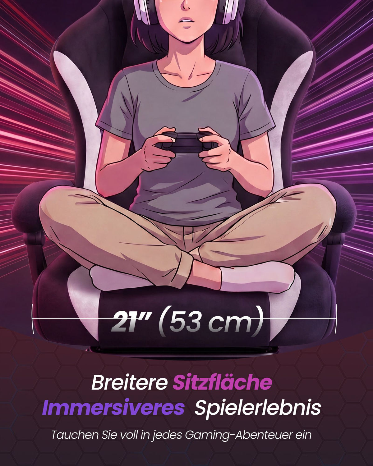 Gamingstoel – Imitatiesuède – Voetensteun en Lendekussen – 135° Kantelbaar – Tot 150 kg – Inktzwart en Wolkenwit