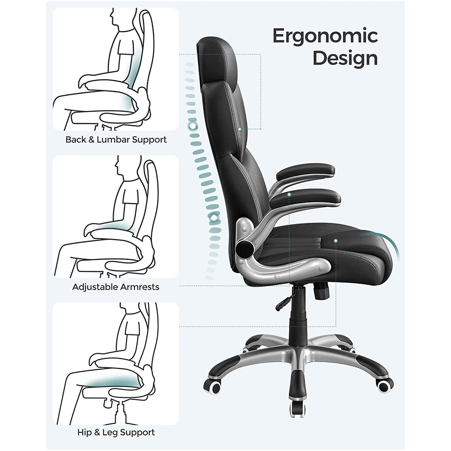 Kontorsstol - Ergonomic - Game Chair - Rotatable - Svart