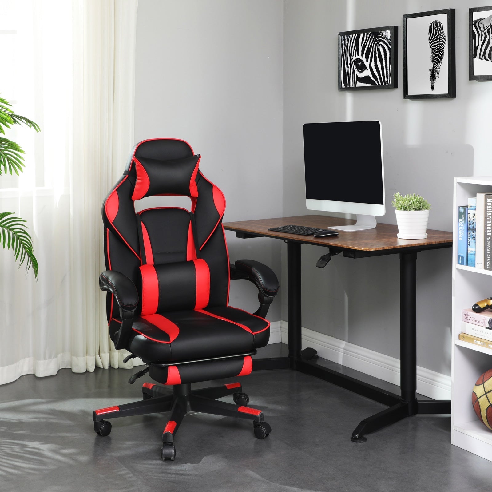 Spelstol - Gaming Office -stol med fotstöd - svart/röd