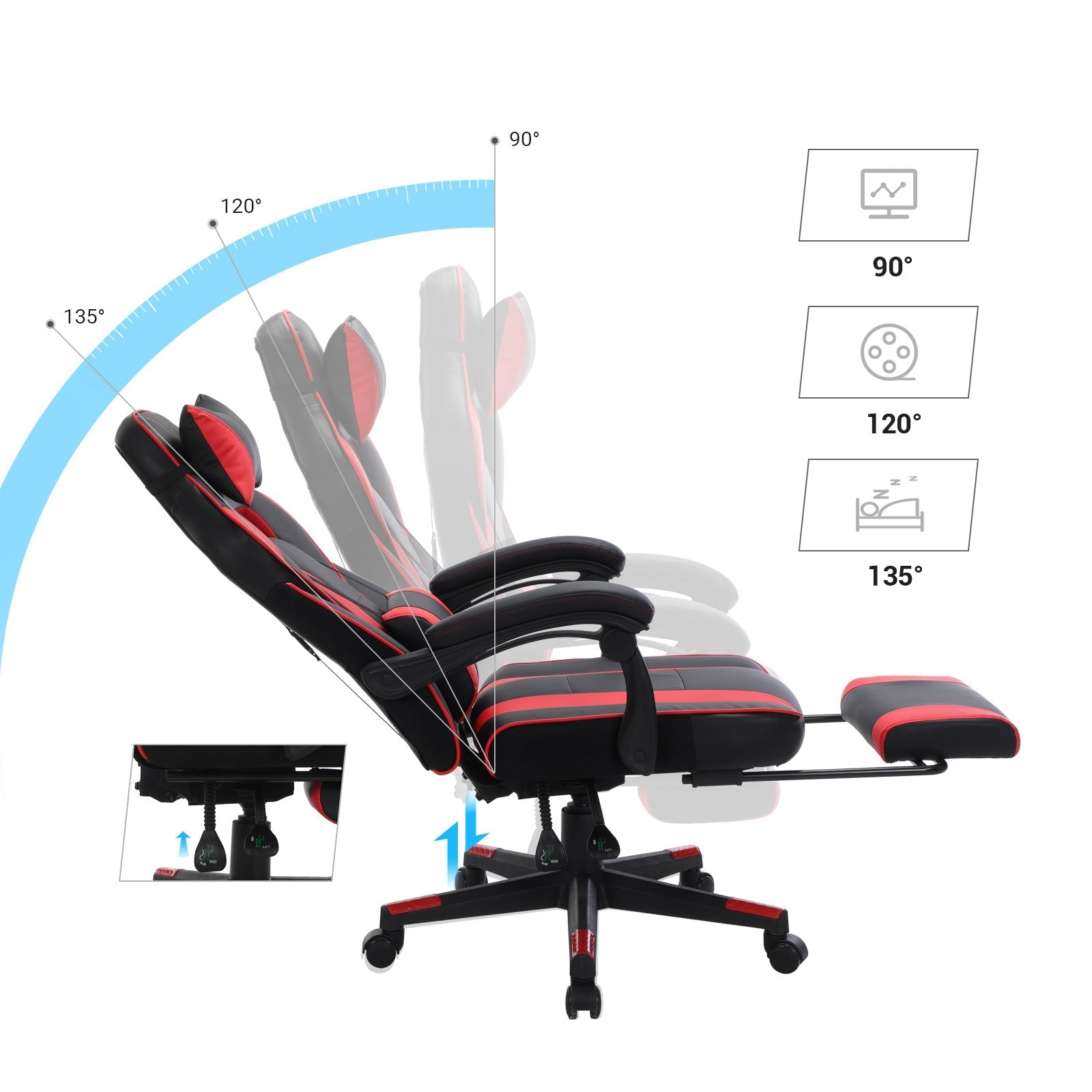Spelstol - Gaming Office -stol med fotstöd - svart/röd