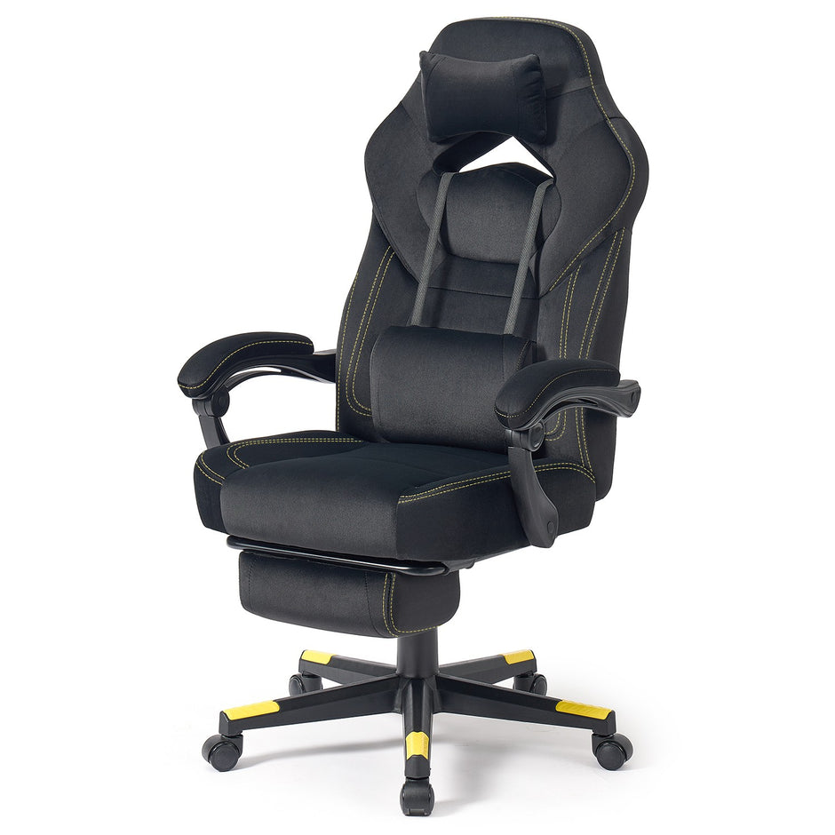 Gamingstoel - Ergonomisch - Met Voetensteun - Verstelbare Hoofdsteun - Zwart