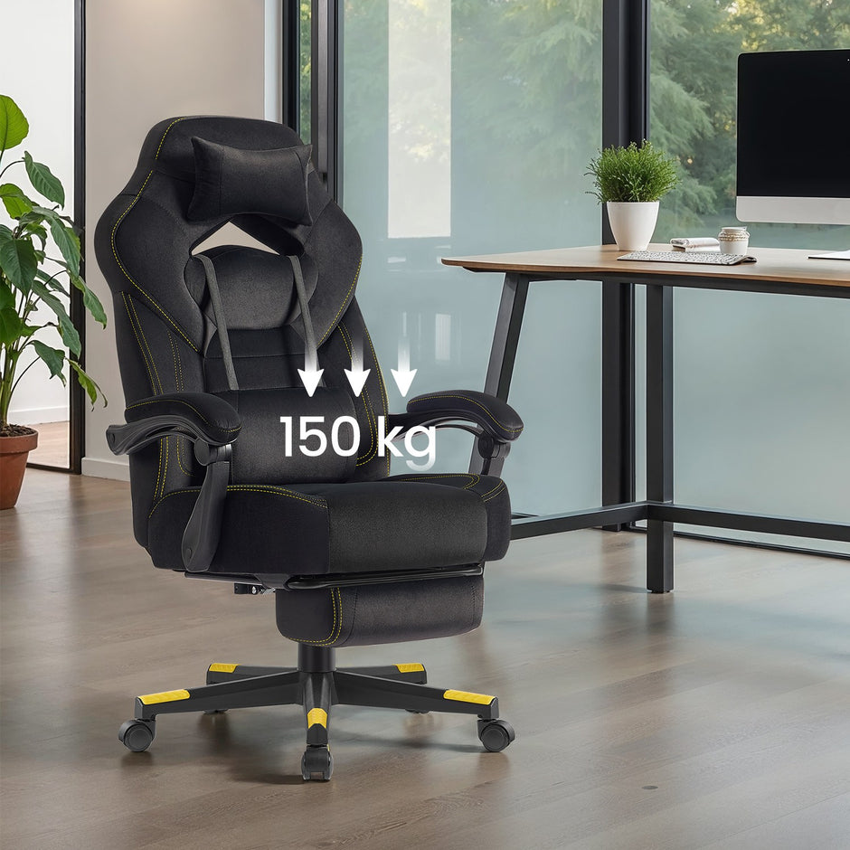 Gamingstoel - Ergonomisch - Met Voetensteun - Verstelbare Hoofdsteun - Zwart