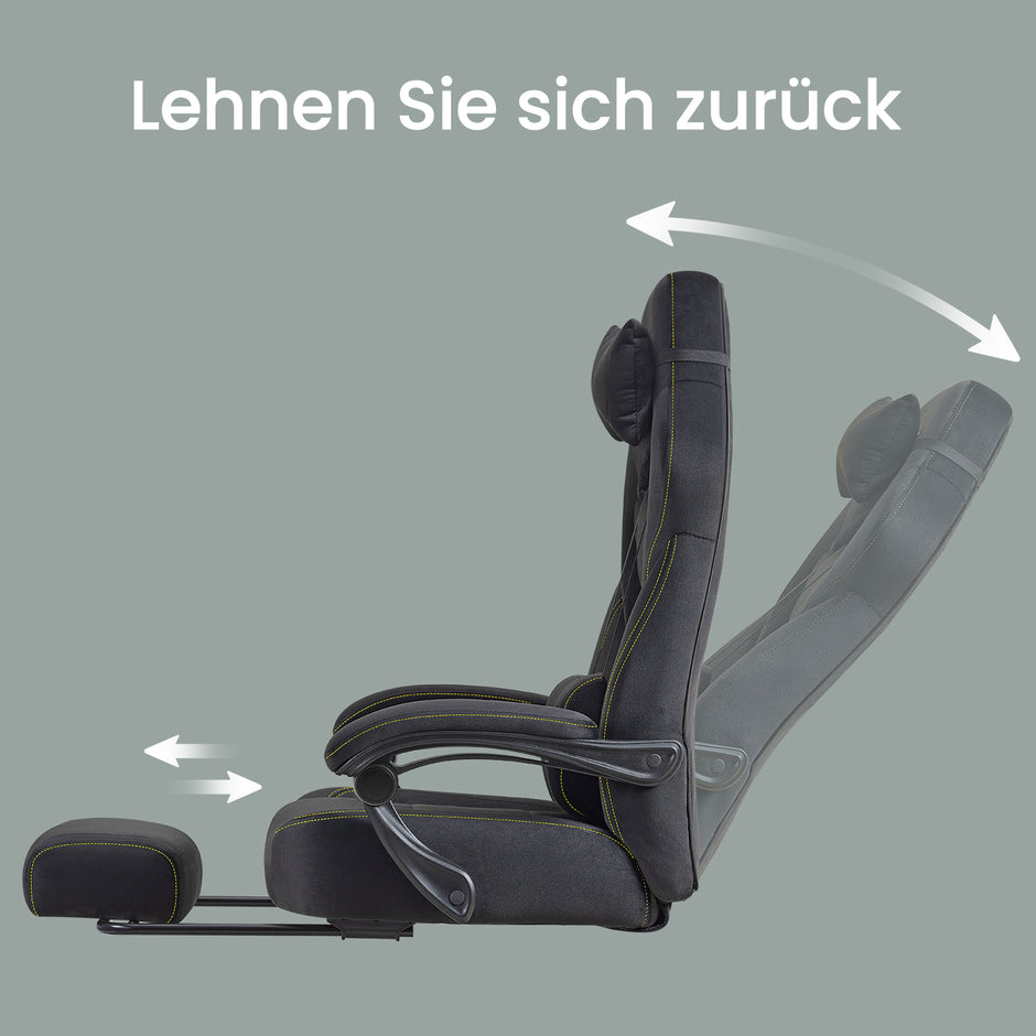 Gamingstoel - Ergonomisch - Met Voetensteun - Verstelbare Hoofdsteun - Zwart