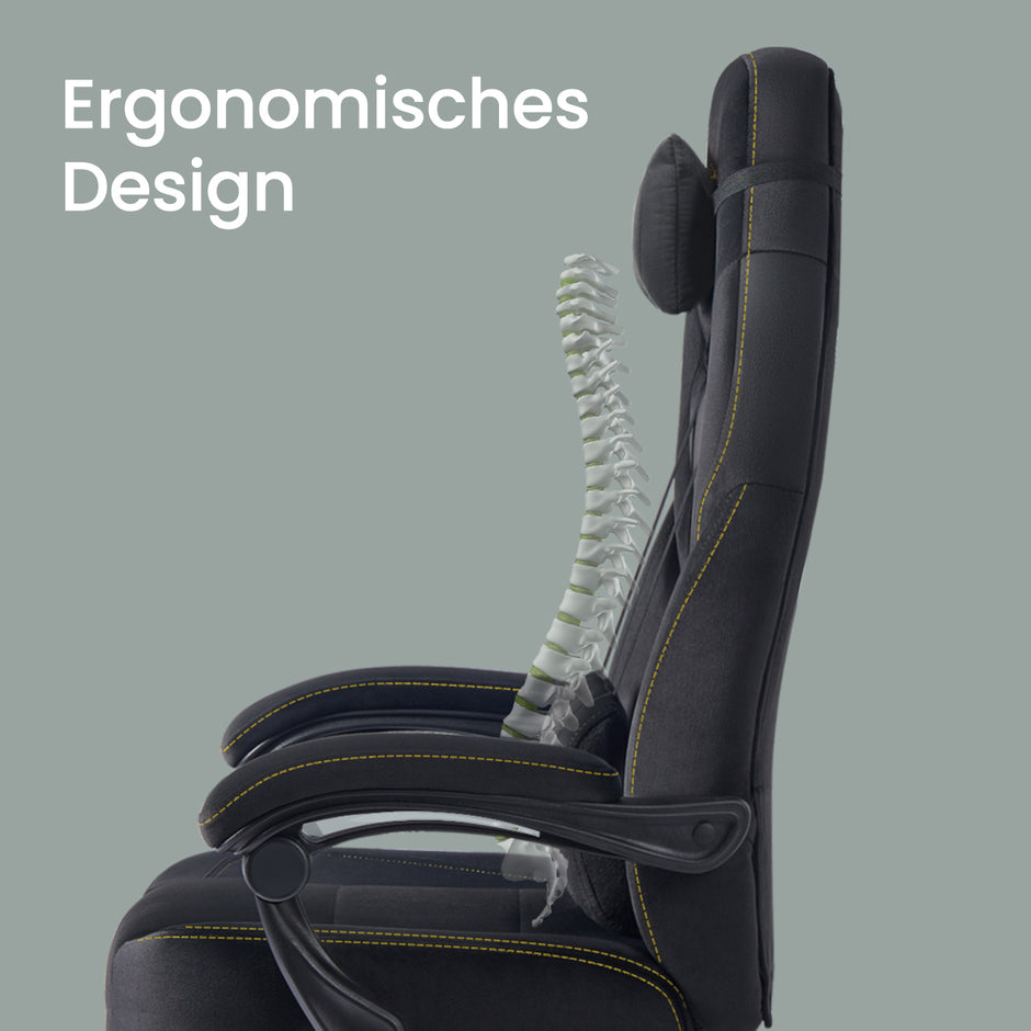 Gamingstoel - Ergonomisch - Met Voetensteun - Verstelbare Hoofdsteun - Zwart