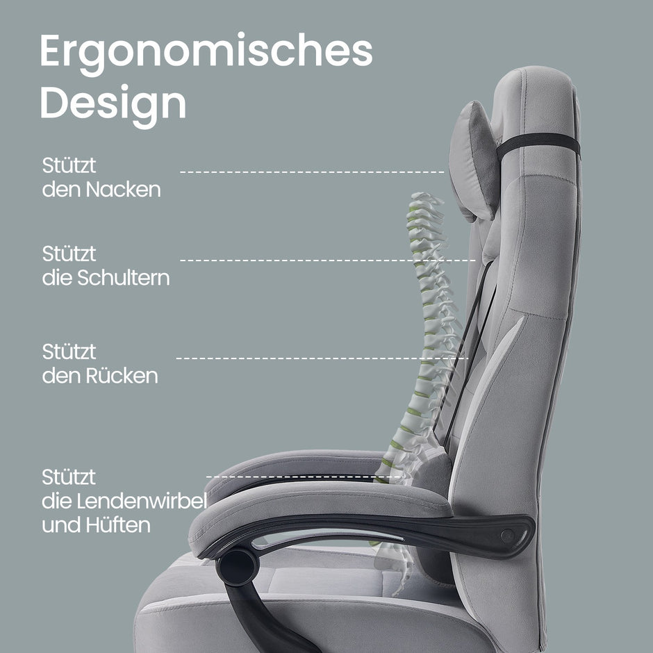 Gamingstoel - Ergonomisch - Met Voetensteun - Verstelbare Hoofdsteun - Grijs